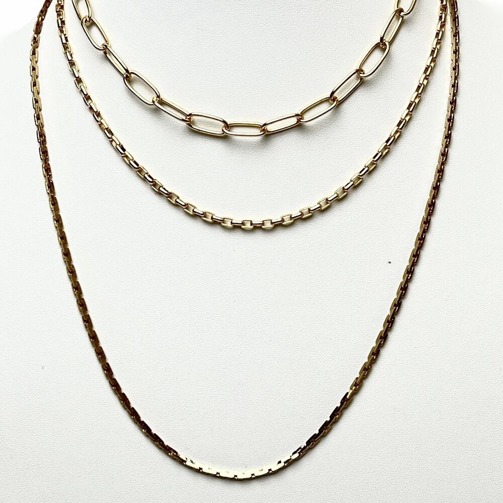 Necklaces Lot 3 Gold Tone Polished Wearable Stackable Chains Minimalist Fashion